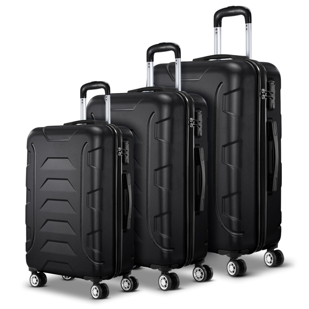 3pc Luggage Travel Sets Suitcase Trolley Lock Bonus Black
