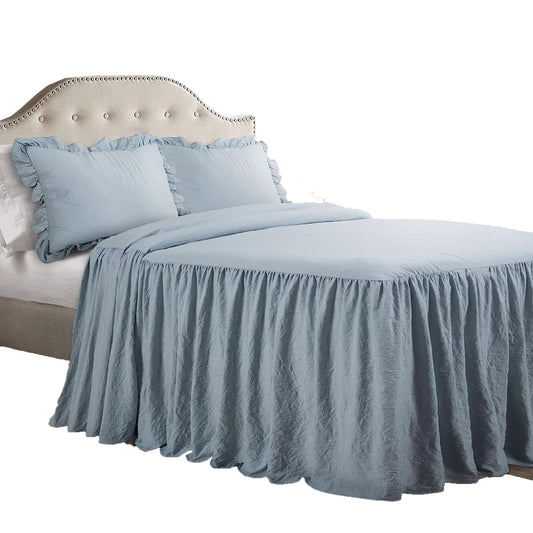 Vintage Chic Farmhouse Style Lightweight Ruffle Skirt Bedspread - Lake Blue