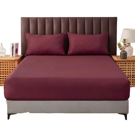 1000TC Cotton Blend Soft and Breathable Fitted Sheet 40cm Deep Pocket - Burgundy