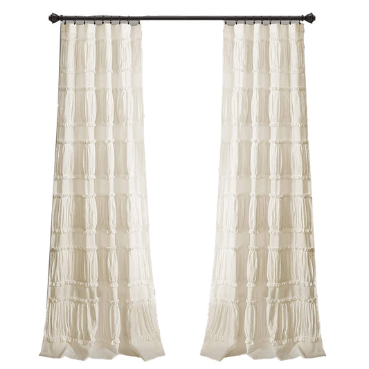 Elegant Ruffle Window Curtain Panel Pair 84x42 - Ivory