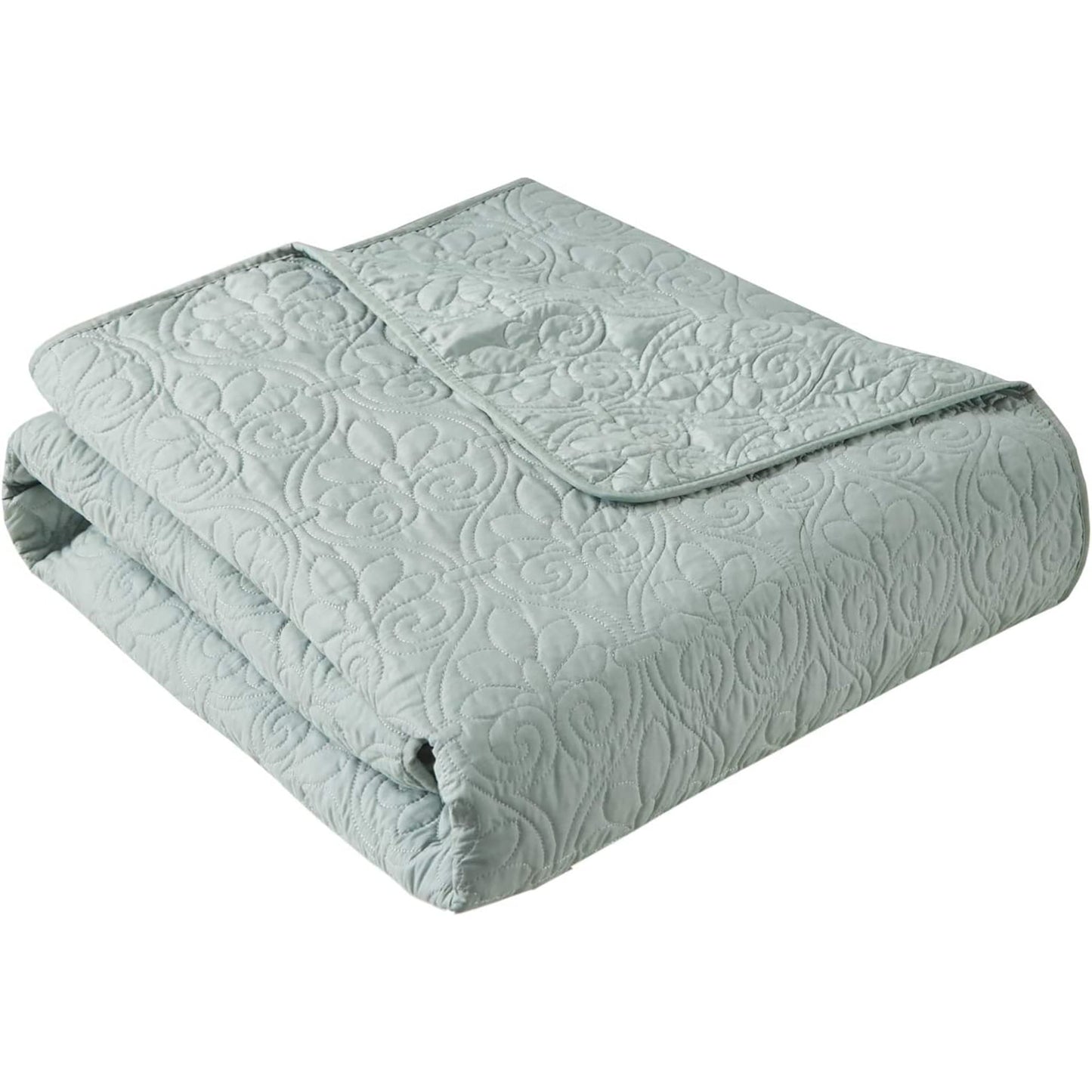 Quilted Cotton Filled Throw Blanket with Piping Borders 60x70 Inches - Seafoam