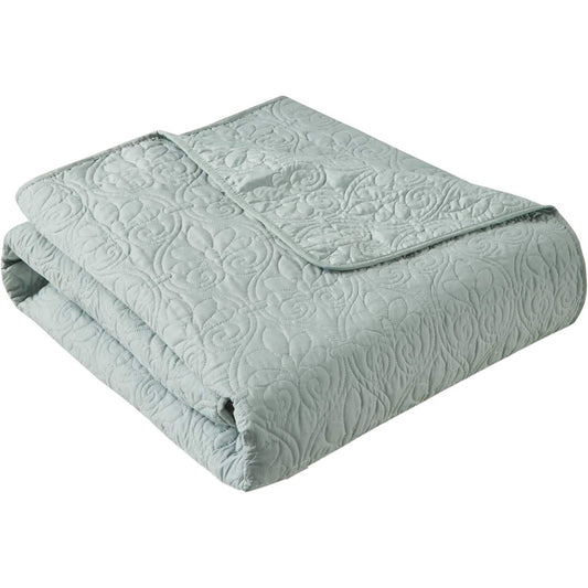 Quilted Cotton Filled Throw Blanket with Piping Borders 60x70 Inches - Seafoam