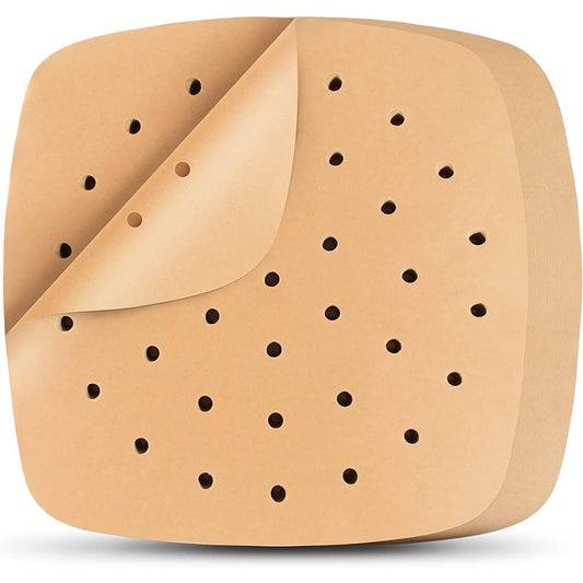 Perforated Unbleached Square Disposable Air Fryer Liners 8.5 Inch 200 Pcs - Brown