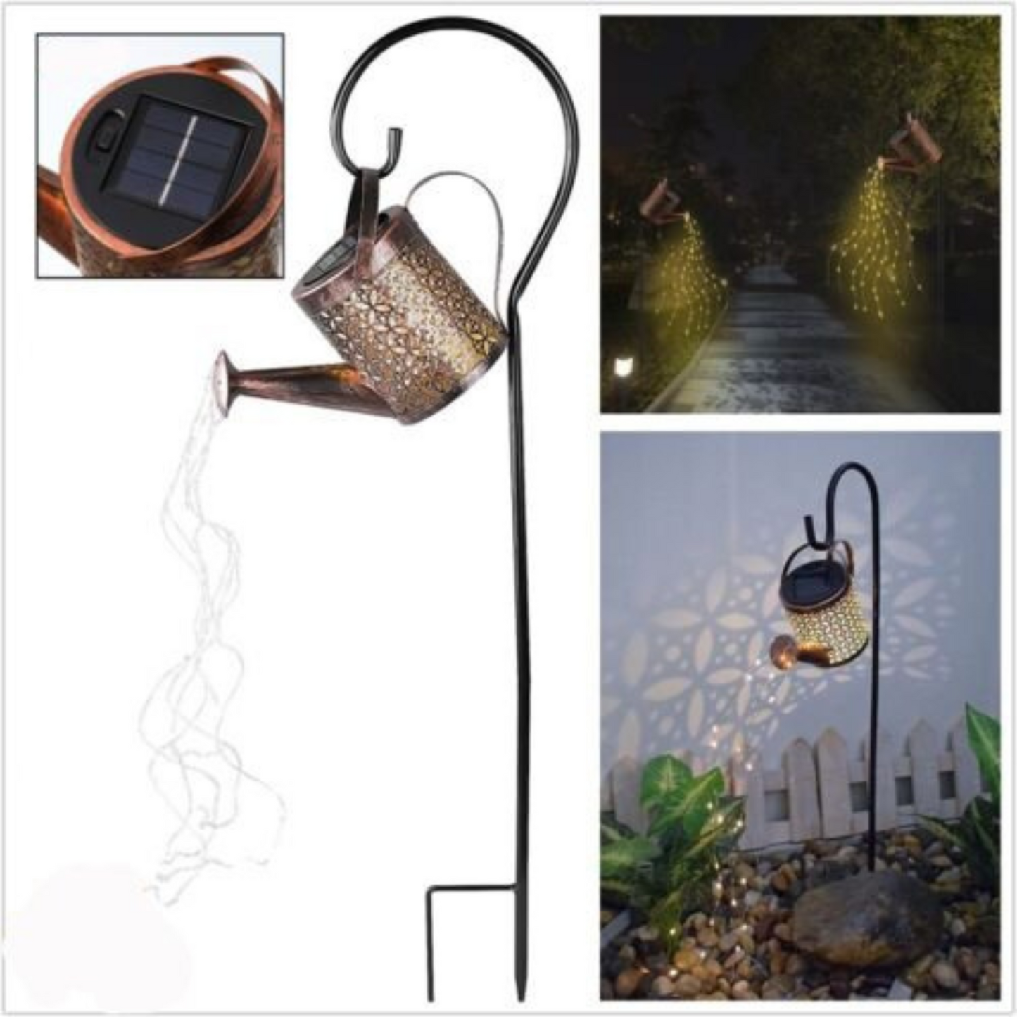 Solar LED Watering Can Fairy String Light Outdoor Garden Decor Waterfall Lamp