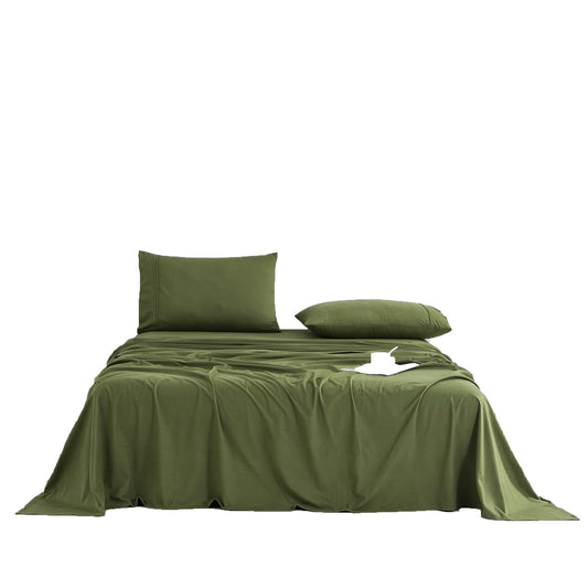 130 GSM Flannelette Soft Luxurious Micro Flannel Bed Sheet Set - Olive
