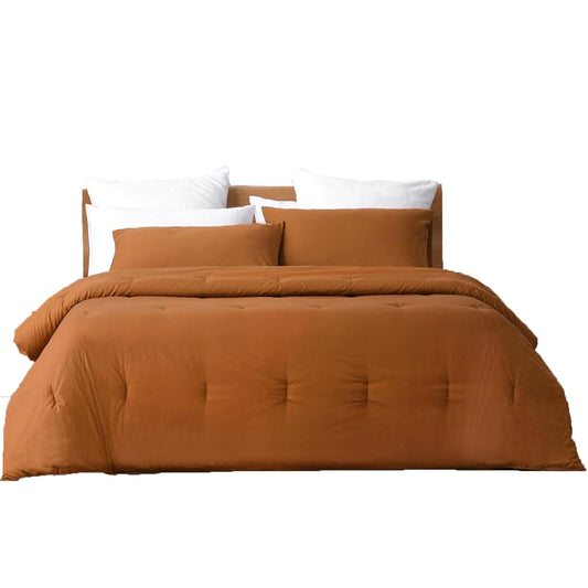 225TC Soft and Cozy Hypoallergenic Cotton Washed Quilt Cover Set - Orange