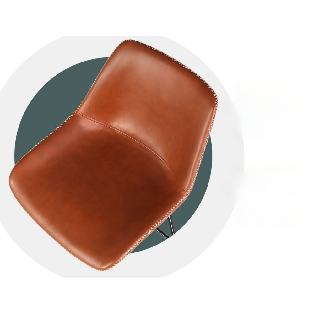 Set of 2 Bar Stools Kitchen Metal Bar Stool Dining Chairs PU Leather Brown
