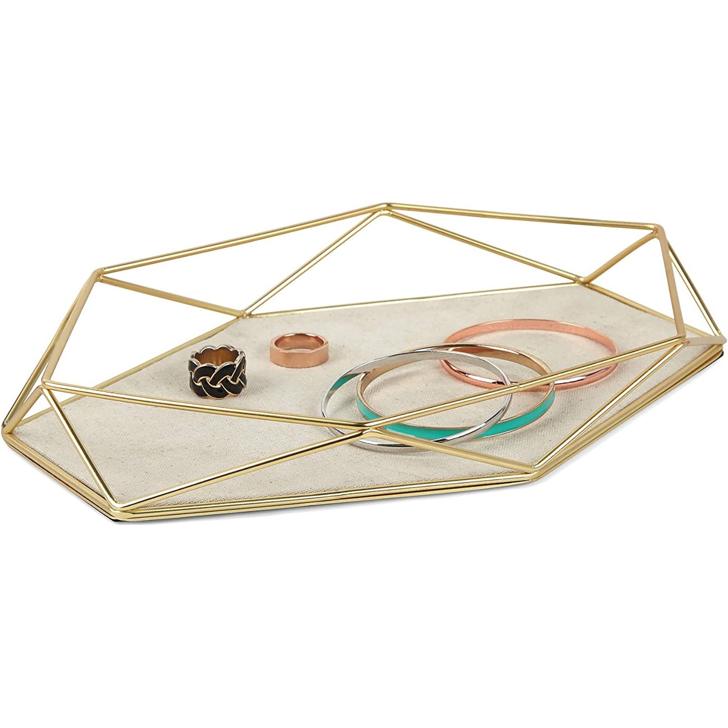 Stylish Geometric Shaped Metal Jewelry Tray - Matte Brass
