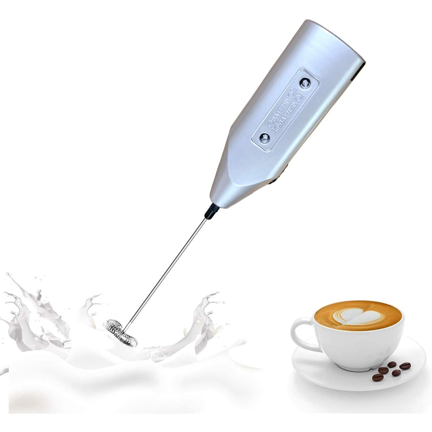 Stainless Steel Handheld Electric Milk Coffee Frother 8.46 Inch - Silver