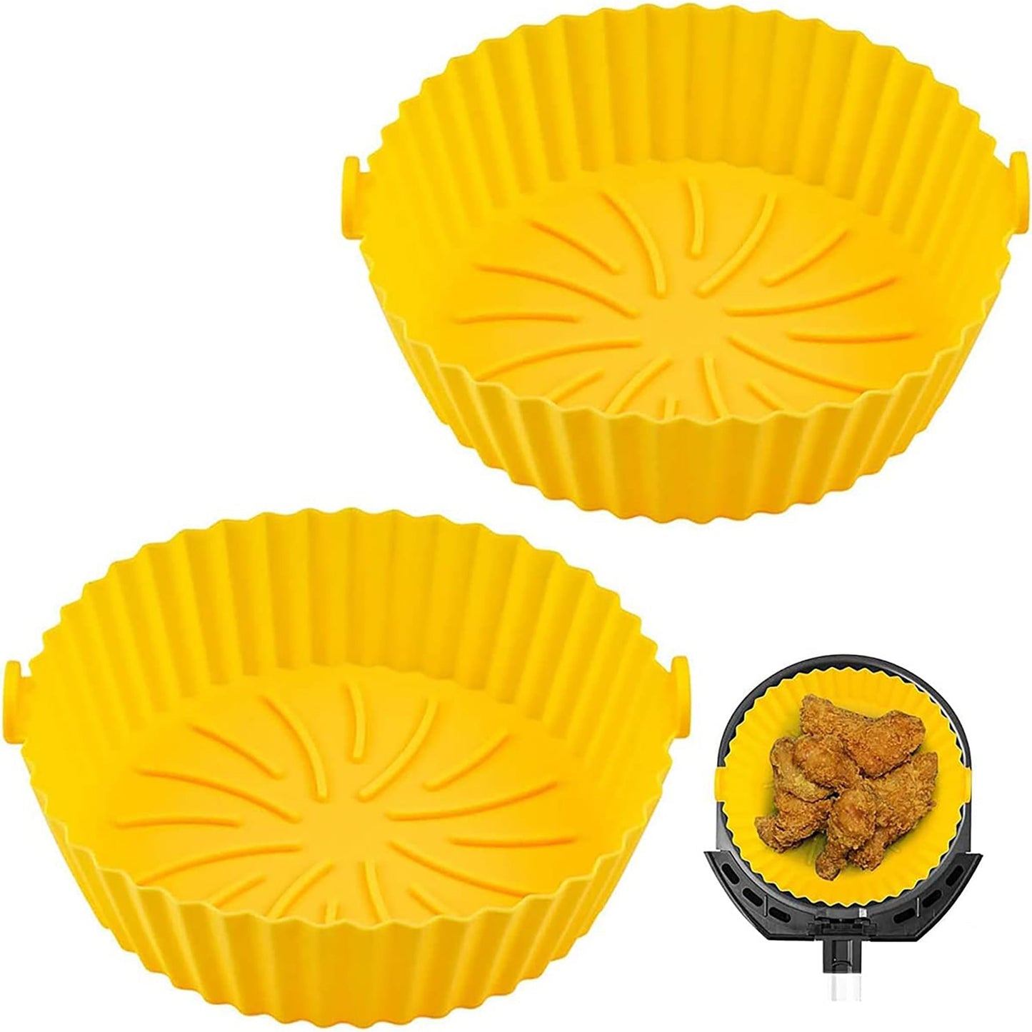 Air Fryer Reusable Non Stick Heat Resistant Silicone Pots 2 Pcs - Yellow