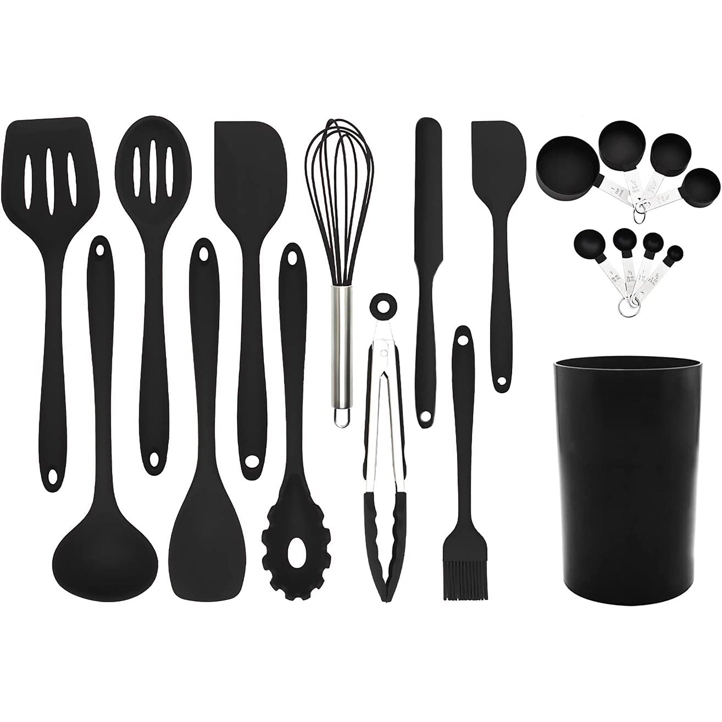 Non Toxic Heat Resistant Non Stick Silicone Kitchen Utensils Cooking Tools Set 14 Pcs - Black