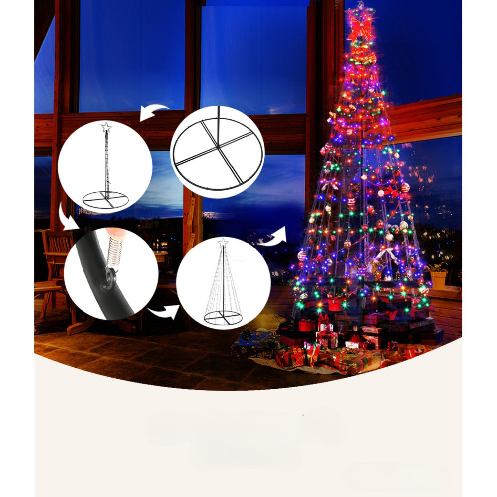 Christmas Tree Xmas Solar Lights Multi Colour 264 LED - 2.1m