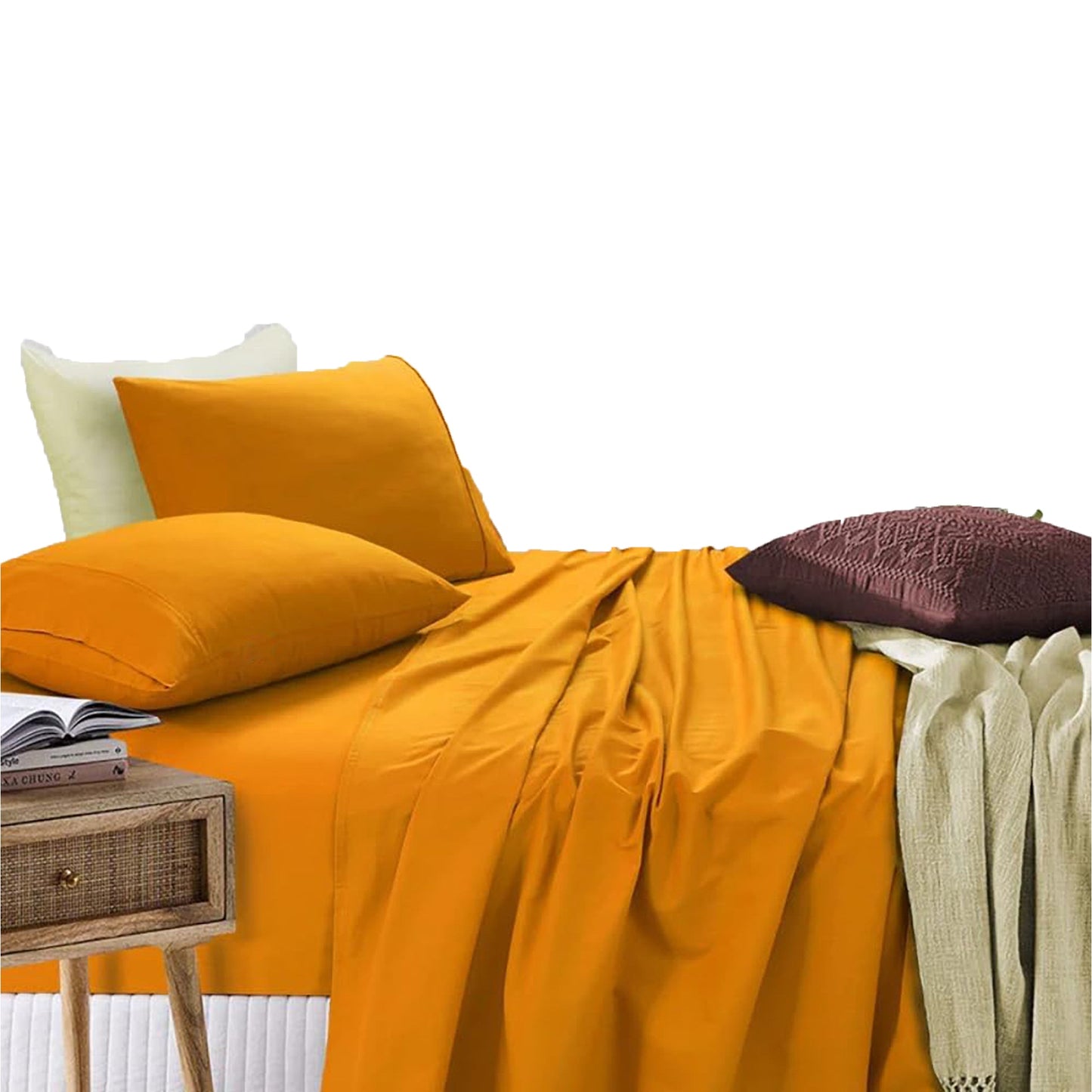 100% Cotton Vintage Washed Bed Sheet Set - Mustard