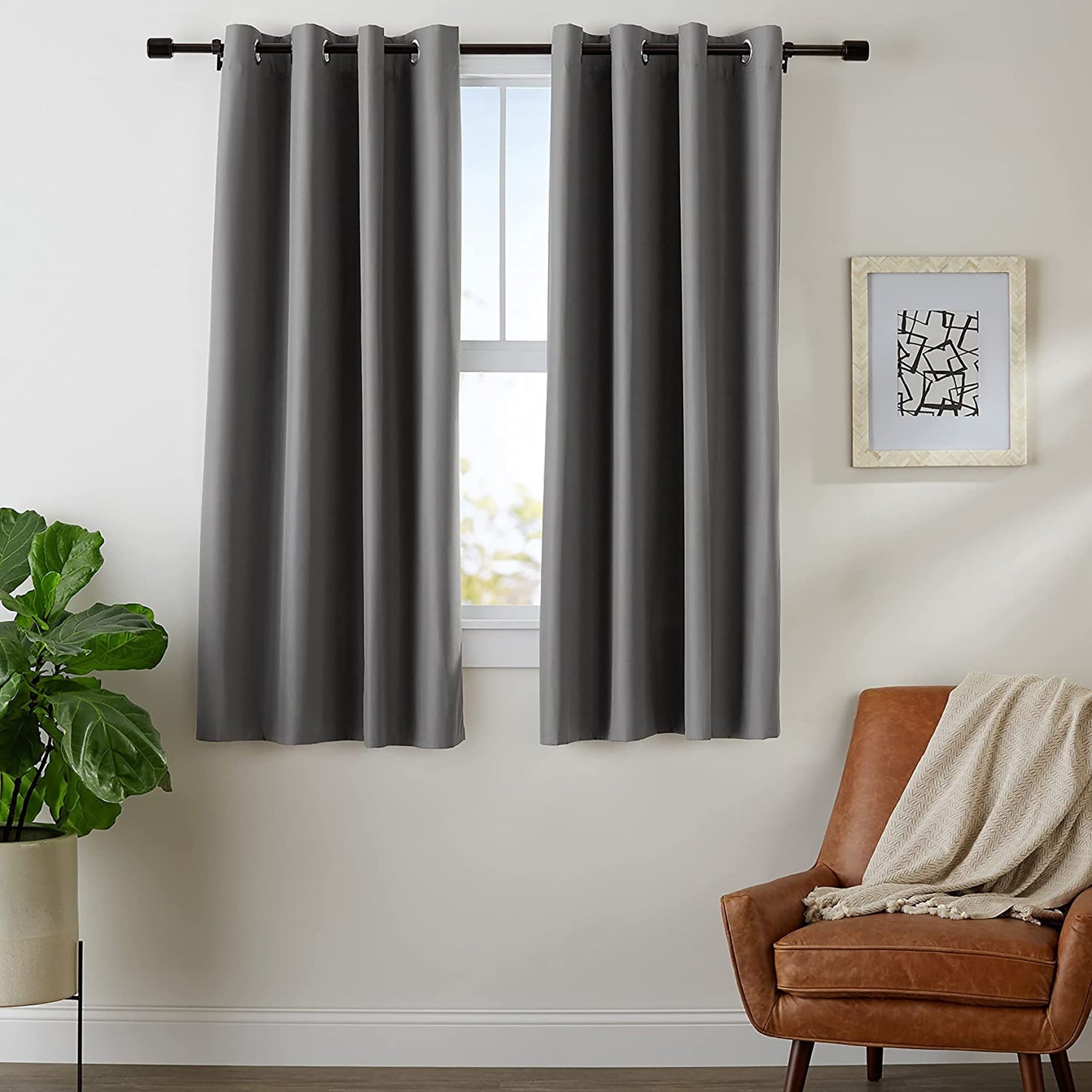 Grommetted Room Darkening Curtain Set with Tie Backs 54x46 Inches - Dark Gray
