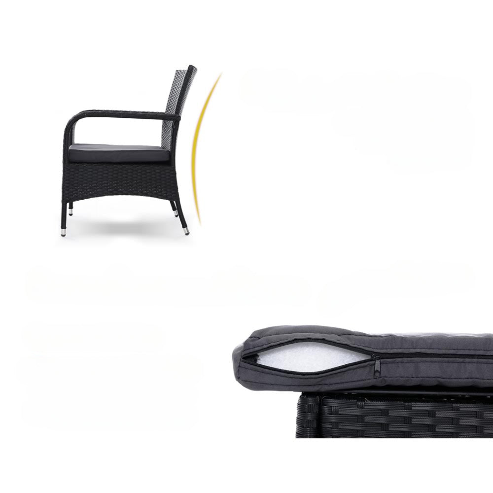 Outdoor Furniture Patio Wicker Chairs Table Set Black - Set of 3