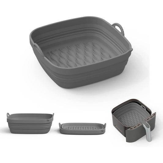 Air Fryer Silicone Pot Square Reusable Air Fryer Silicone Basket 8 Inch - Grey