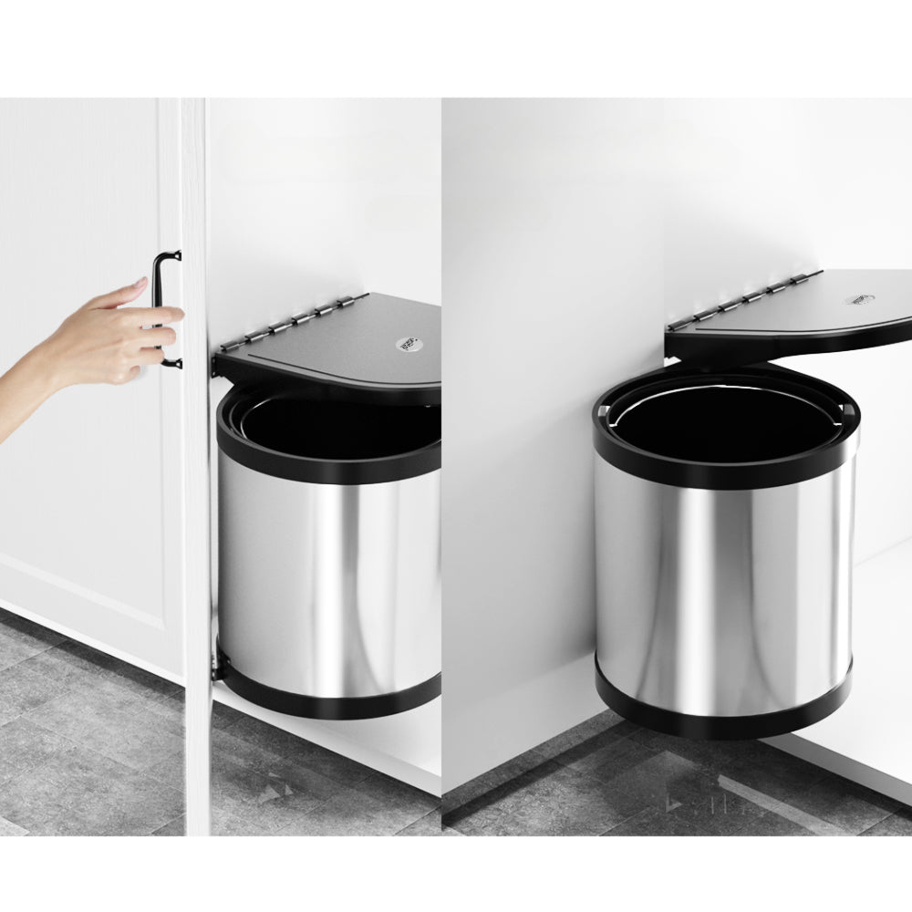 Kitchen Swing Out Pull Out Bin Stainless Steel Garbage Rubbish Can 12L