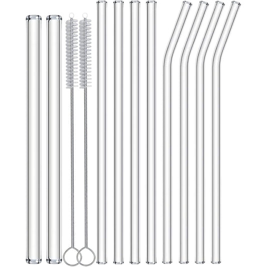 Reusable Drinking Glass Straws with 2 Cleaning Brushes 10 Clear Straws