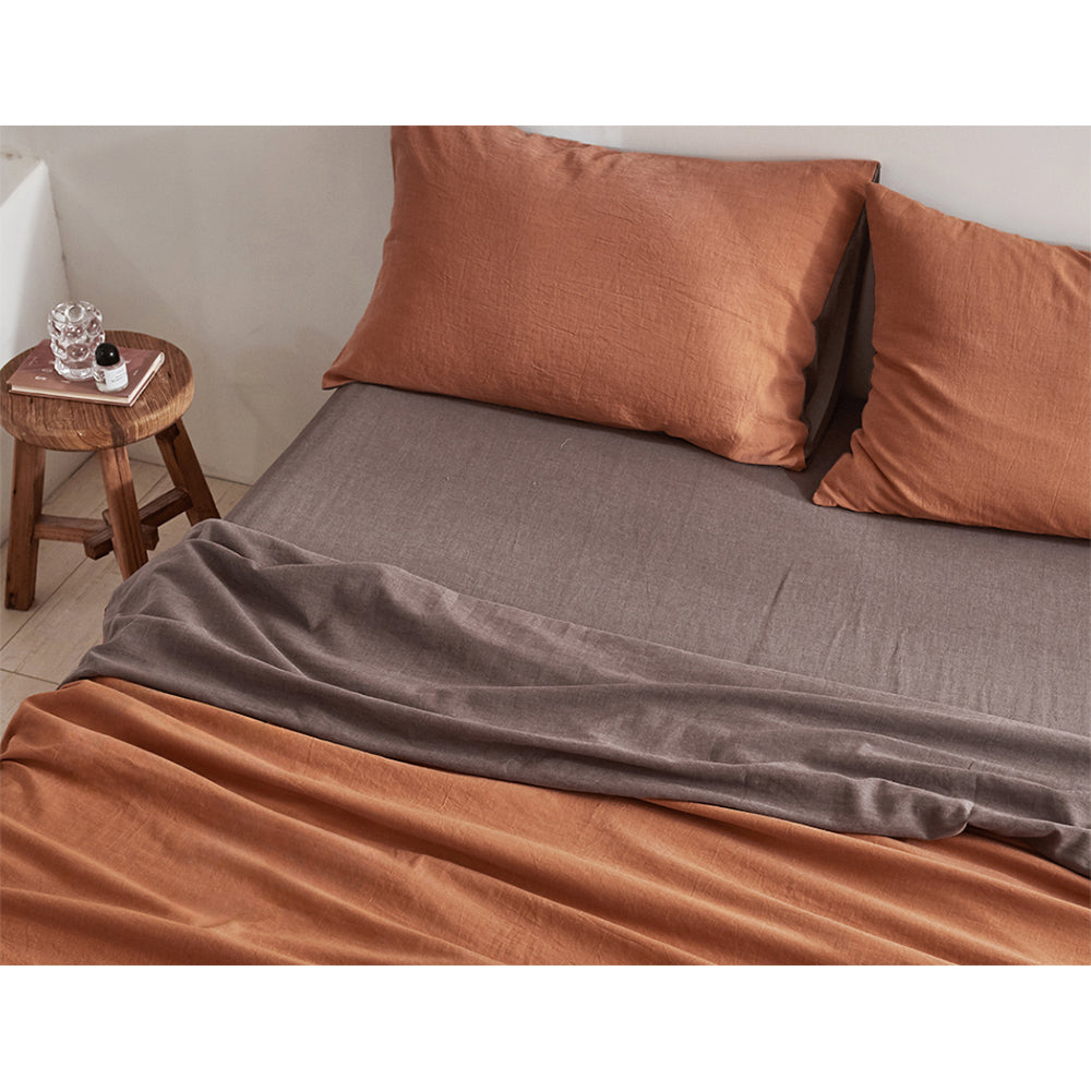 Bed Sheet Set Cotton Sheets Orange Brown Single/Double/Queen/King