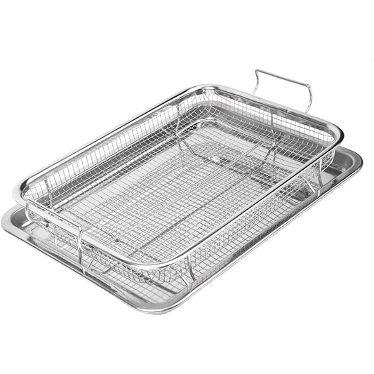2 Piece Stainless Steel Air Fryer Basket Set for Oven 32x22 cm - Silver
