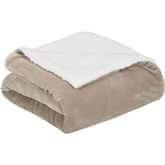 Ultra-Soft Micromink Sherpa Blanket - Taupe