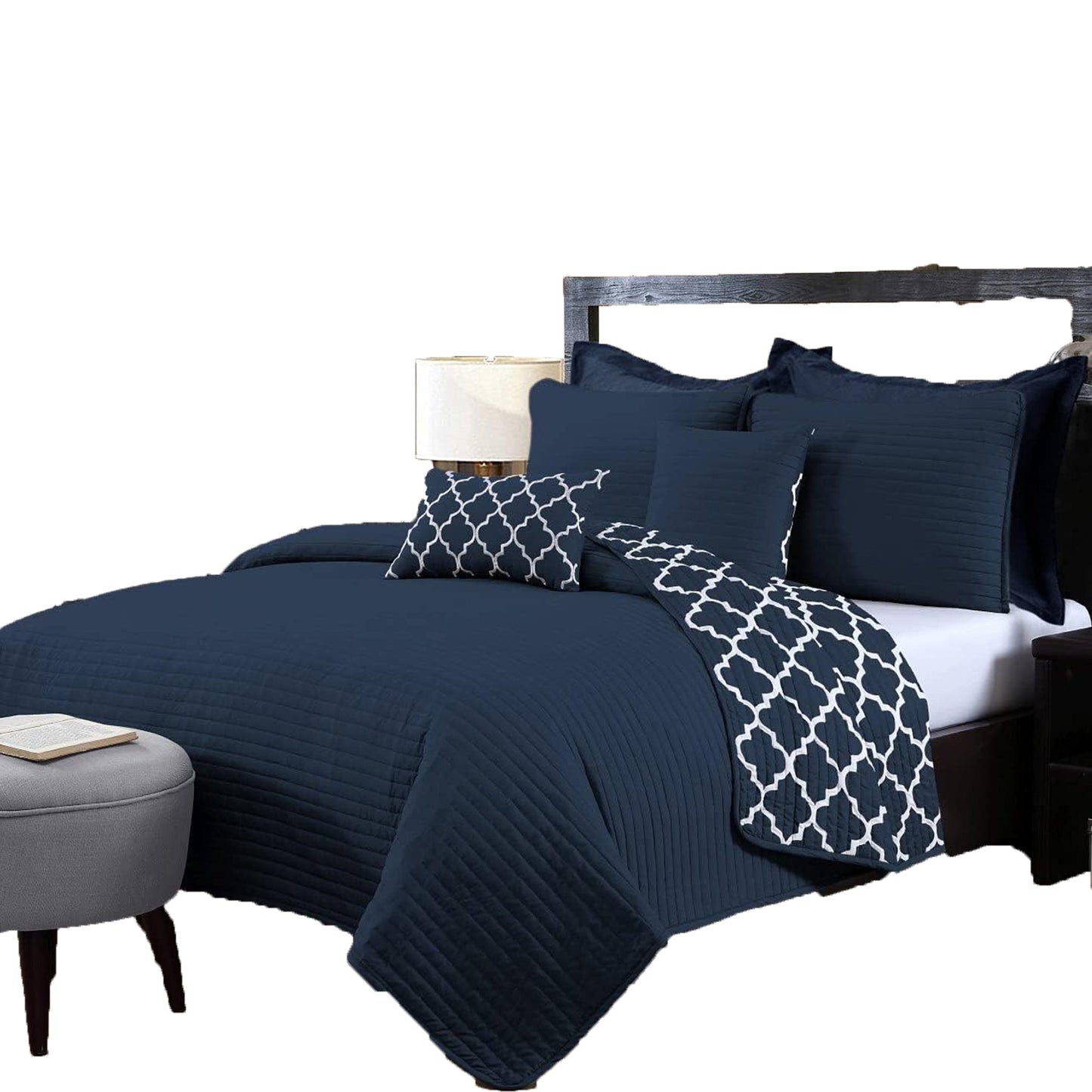 Bamboo Blend Reversible Comforter 7-Pieces Set - Navy