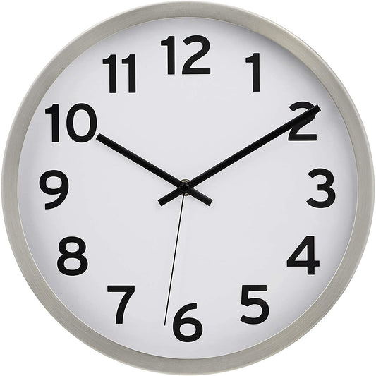 Battery Operated Wall Clock for Living Room Bedroom Kitchen Office Decor - Nickel