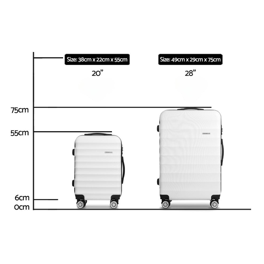 2pcs Luggage Trolley Set Travel Suitcase TSA Hard Case White