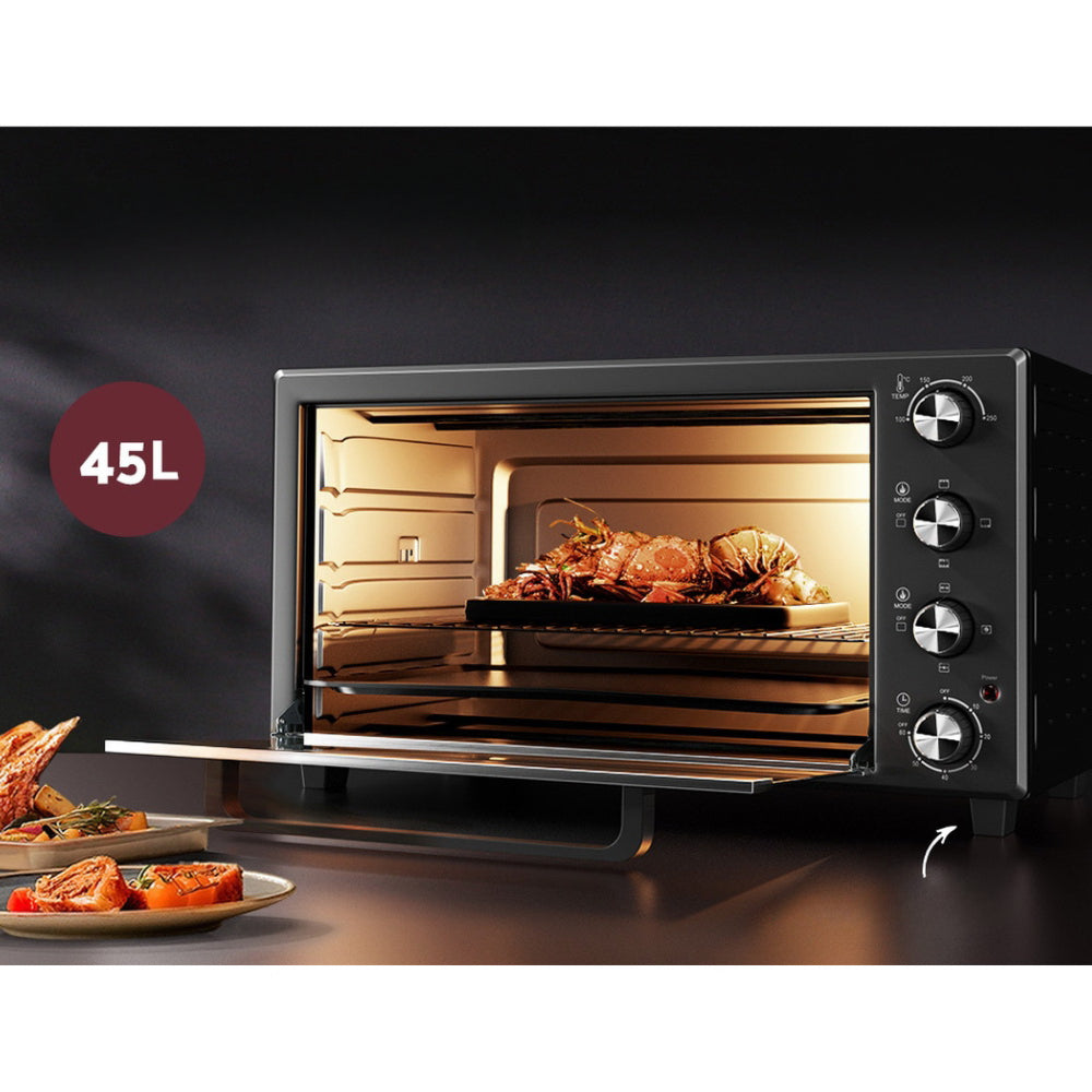 Electric Convection Oven Bake Benchtop Rotisserie Grill 45L