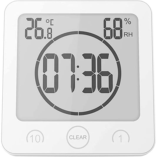 LCD Waterproof Bathroom Digital Shower Clock - White