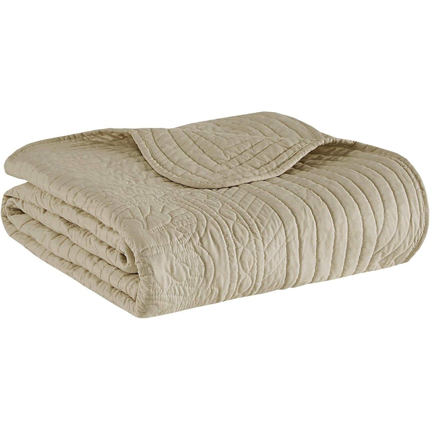 Ultra Soft Cotton Filled Damask Stitching Design Quilted Throw Blanket - Khaki
