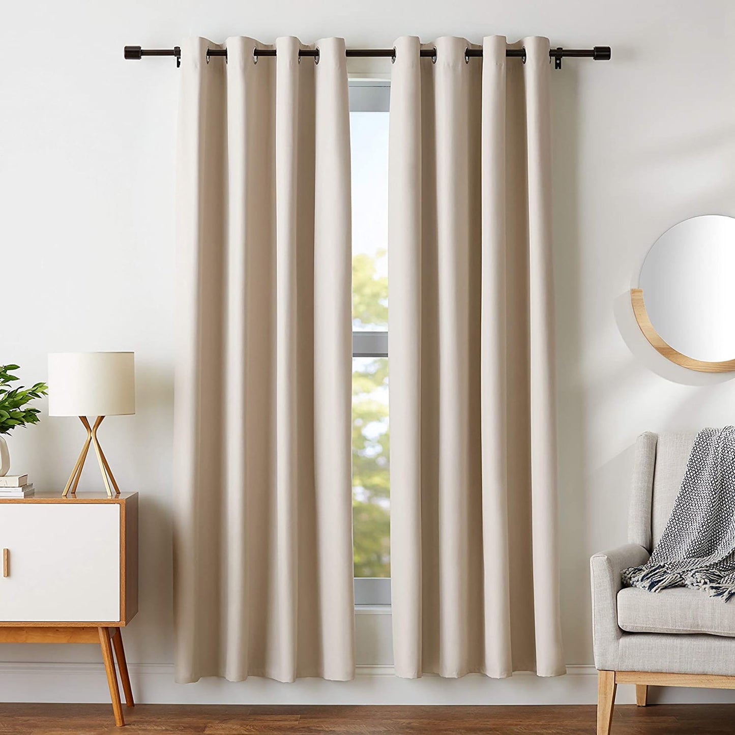 Room Darkening Blackout Window Curtains with Grommets 2 Panels - Beige