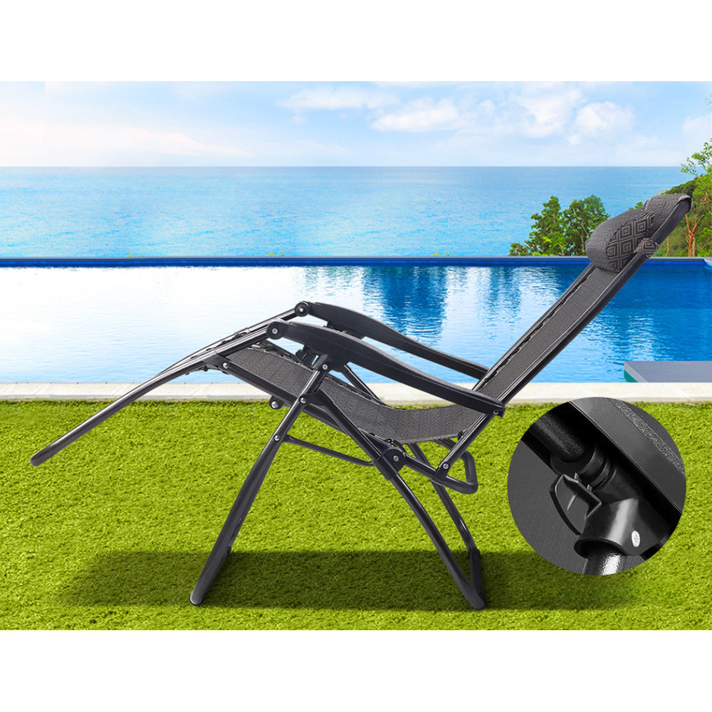Reclining Chair Folding Camping Outdoor Sun Lounge - 2pcs