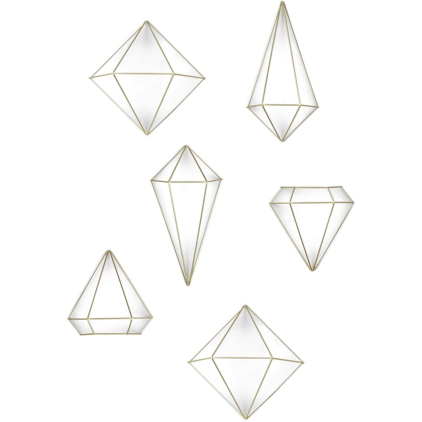 Geometric Sculptures Modern Metallic Wire Shapes Wall Decor Set of 6 - Matte Brass