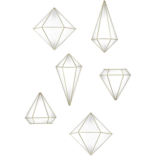 Geometric Sculptures Modern Metallic Wire Shapes Wall Decor Set of 6 - Matte Brass