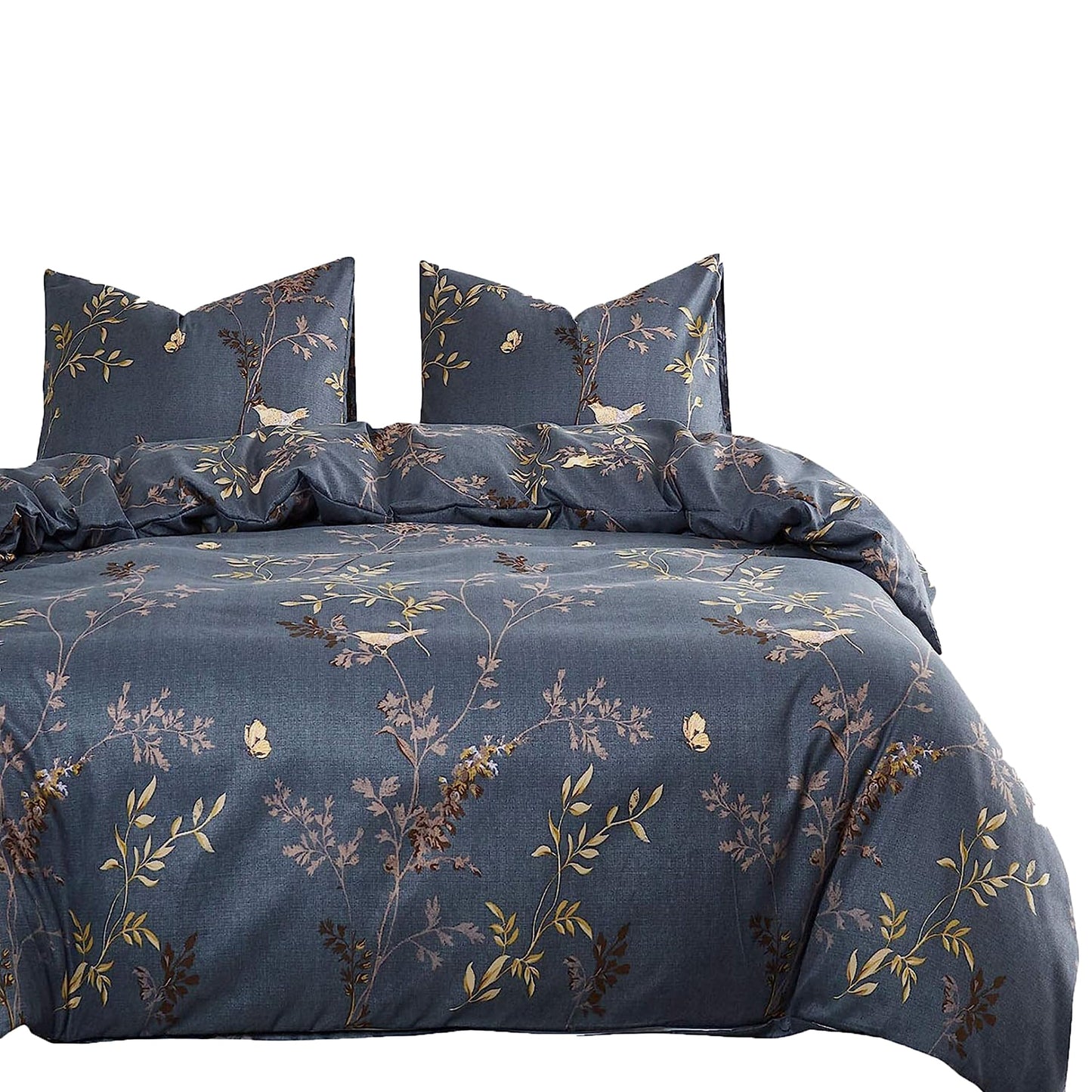 Soft Microfibre Tree Leaves Pattern Printed Quilt Cover Set - Dark Grey