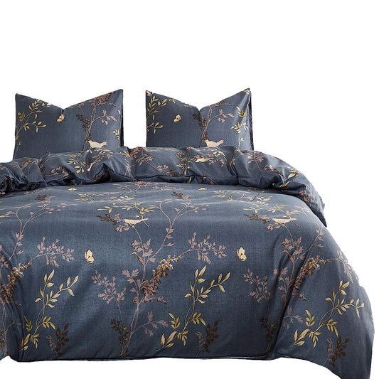 Soft Microfibre Tree Leaves Pattern Printed Quilt Cover Set - Dark Grey