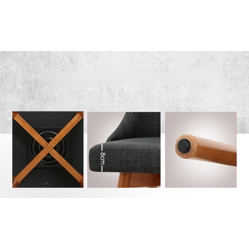 Set of 4 Wooden Fabric Bar Stools Square Footrest - Charcoal