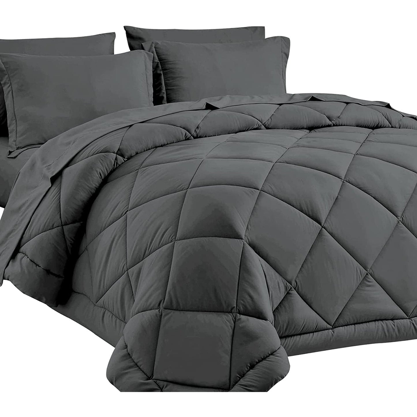 Warm and Cooling Microfibre Comforter Bedding Set - Dark Grey