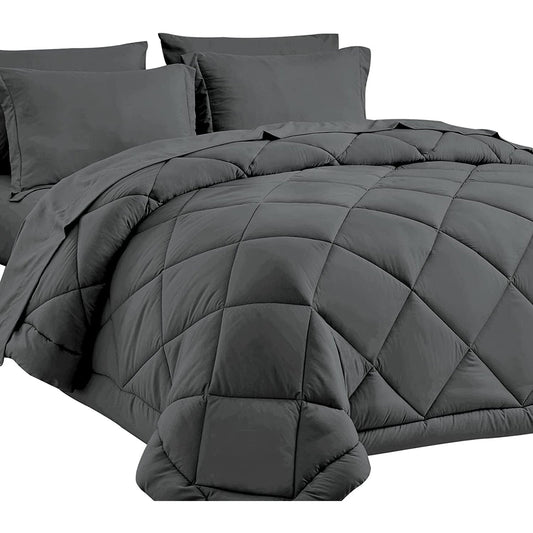 Warm and Cooling Microfibre Comforter Bedding Set - Dark Grey