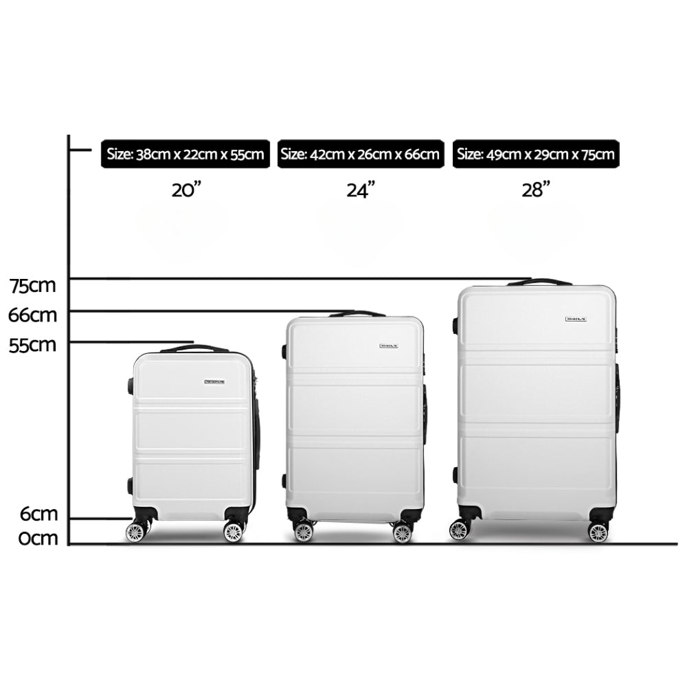 3pc Luggage Trolley Set Suitcase Travel TSA Hard Case White