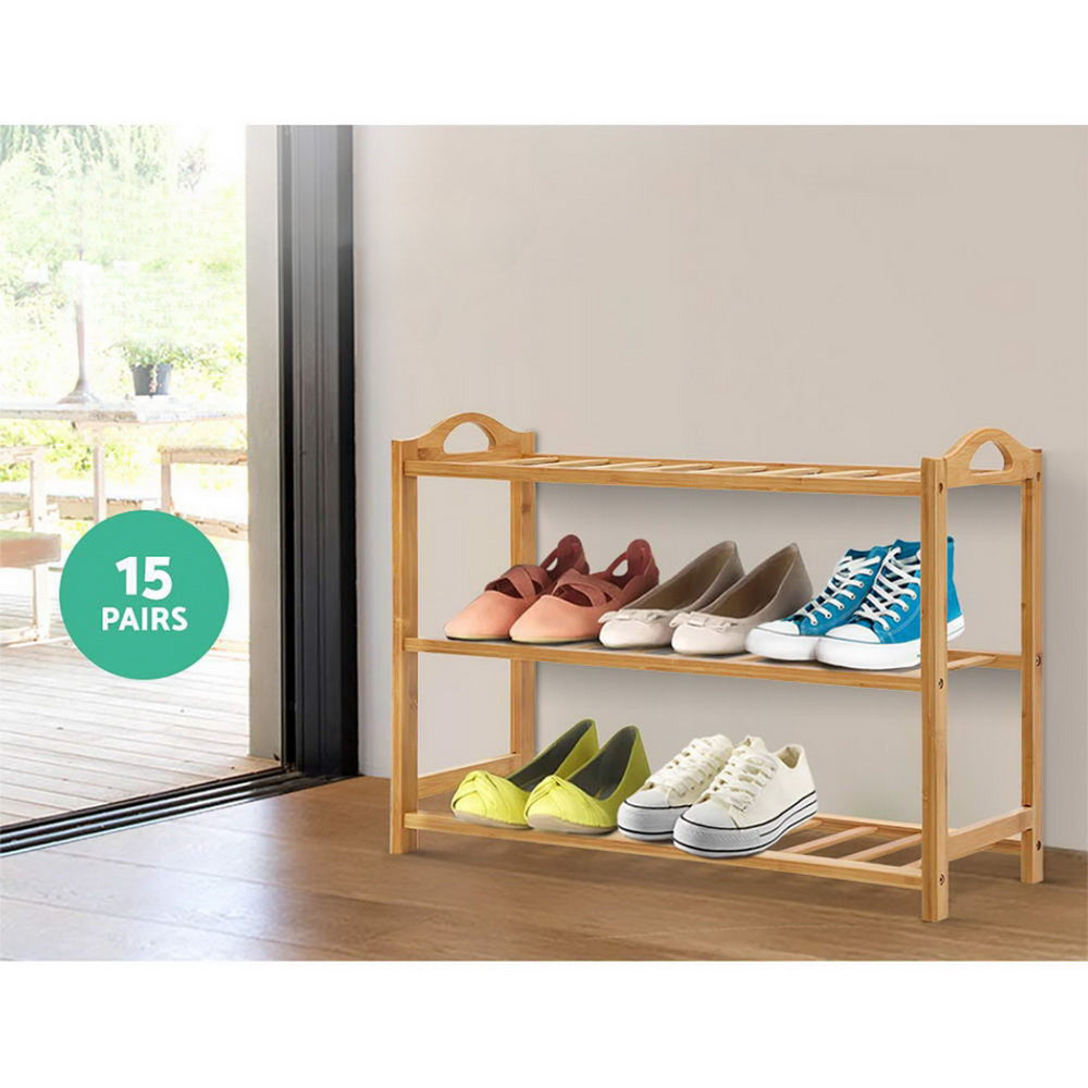 3 Tiers Bamboo Shoe Rack Storage Organiser Wooden Shelf Stand Shelves