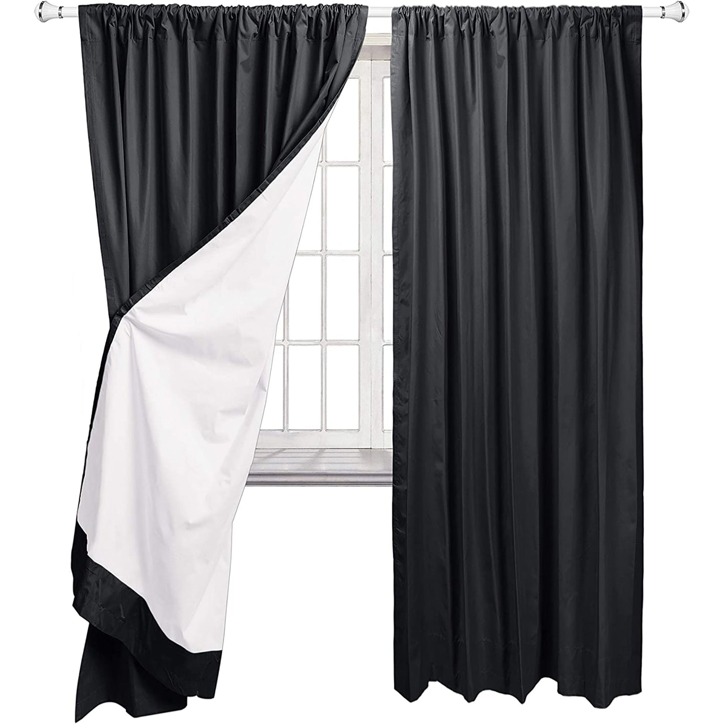 Room Darkening Blackout Window Curtains with Tie Backs Set 2 Panels - Black