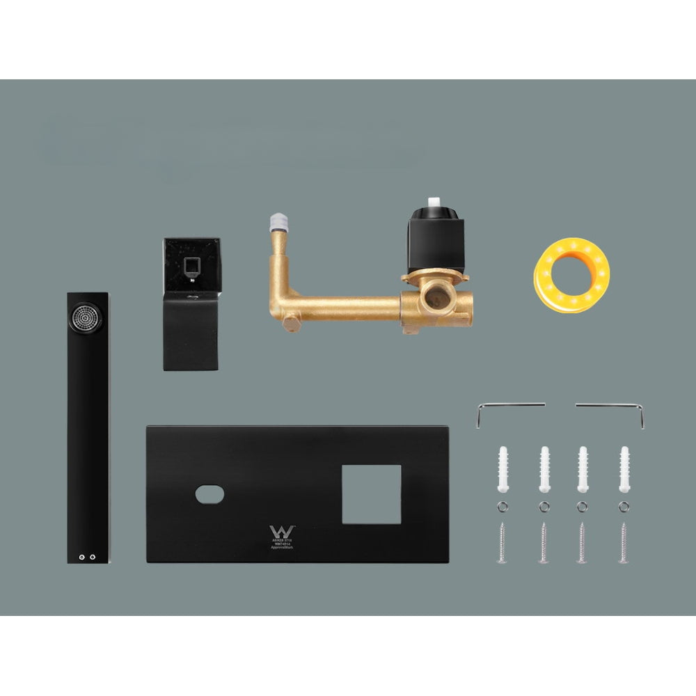 WELS Bathroom Tap Wall Square Black Basin Mixer Taps Vanity Brass Faucet