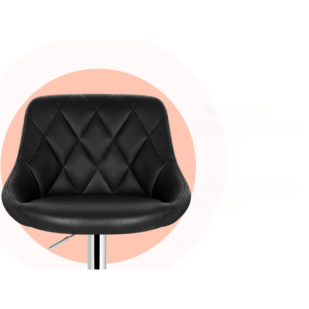 Set of 4 Bar Stools PU Leather Diamond Style - Black
