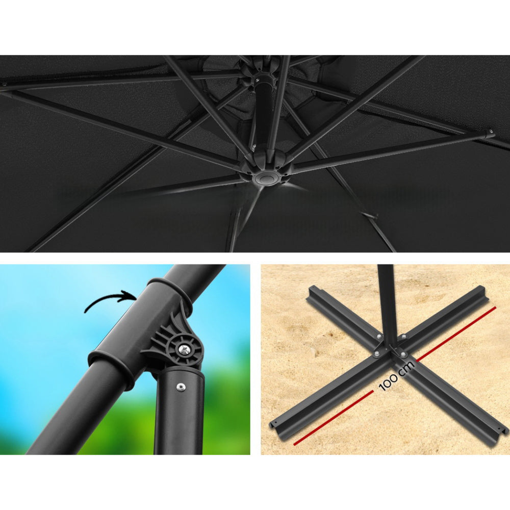 Garden Outdoor Sun Umbrella with Base UV Cantilever 3M - Black