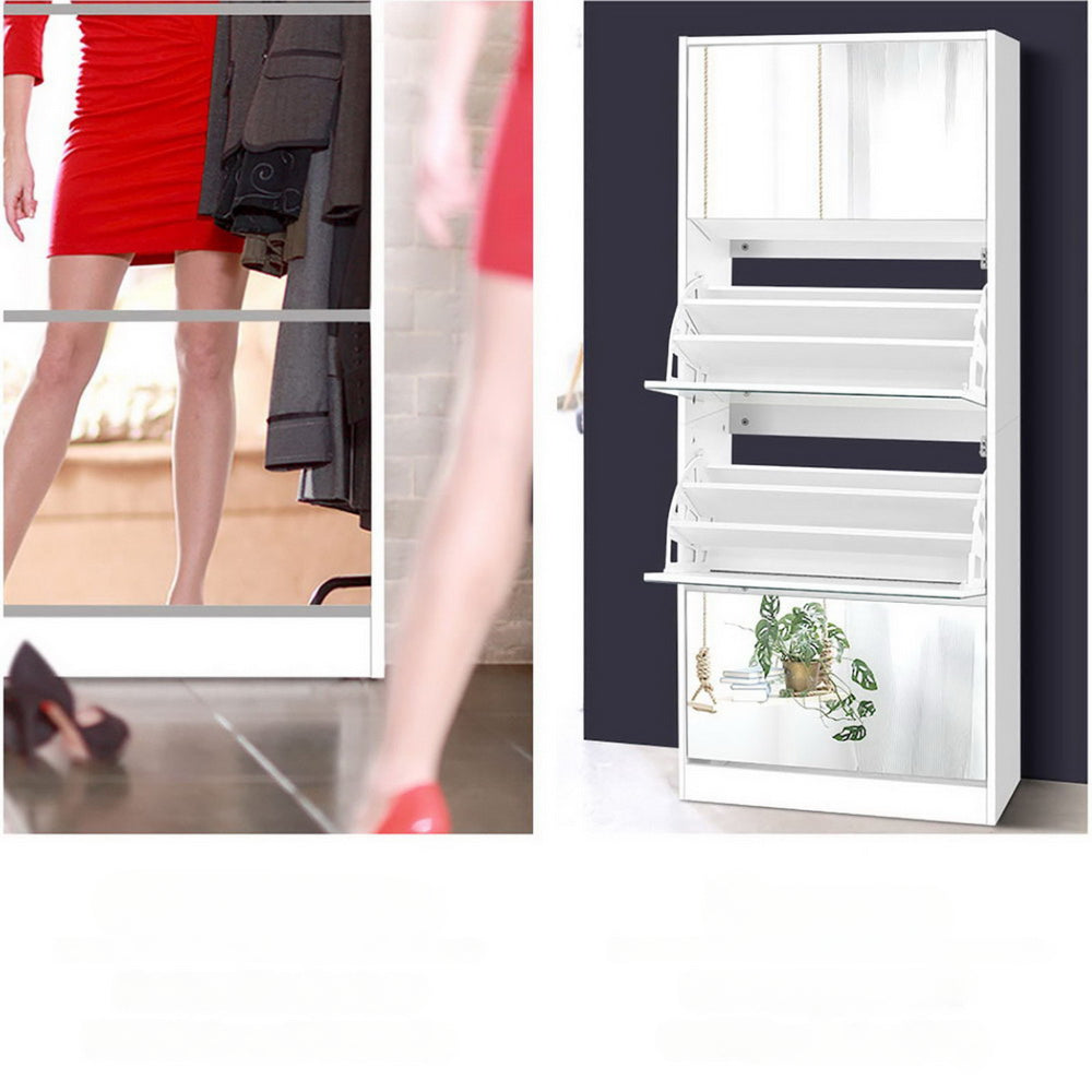 Shoe Cabinet Mirror Shoes Storage Rack Organiser 60 Pairs Cupboard Shelf