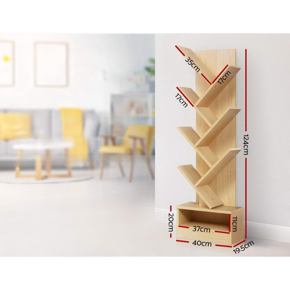 Display Shelf 7-Shelf Tree Bookshelf Book Storage Rack Bookcase Natural