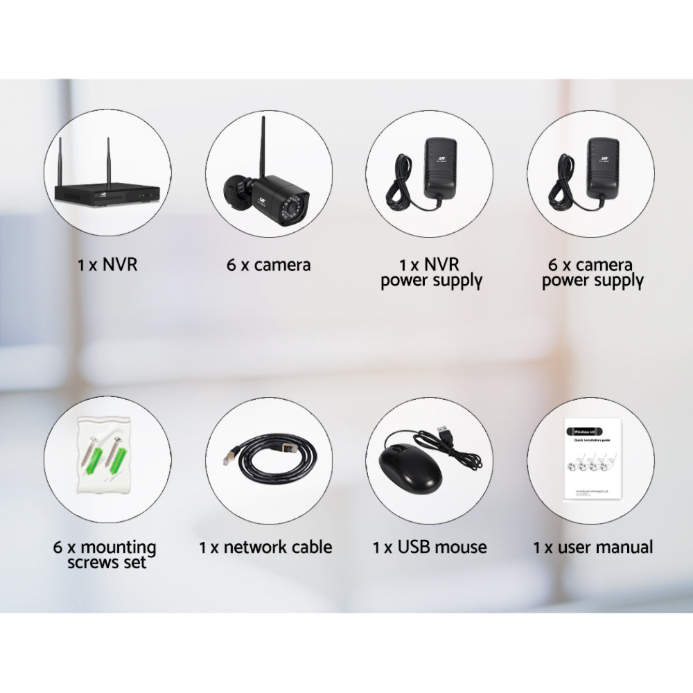 3MP 8CH NVR Wireless 6 Security Cameras Set