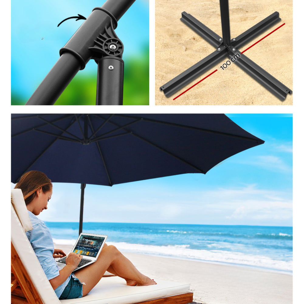 Garden Outdoor Sun Umbrella with Base UV Cantilever 3M - Navy